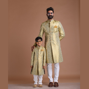 Handmade KimKhab Vibrant Green Golden Sherwani | Regal Ethnic Wear | Jaipurio